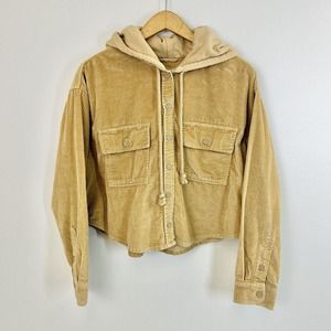 American Eagle Jacket Womens M Hooded Cropped Soft Tan Corduroy Button Up